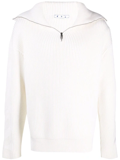 Off-white Zipped Rib Knitted Jumper In 白色
