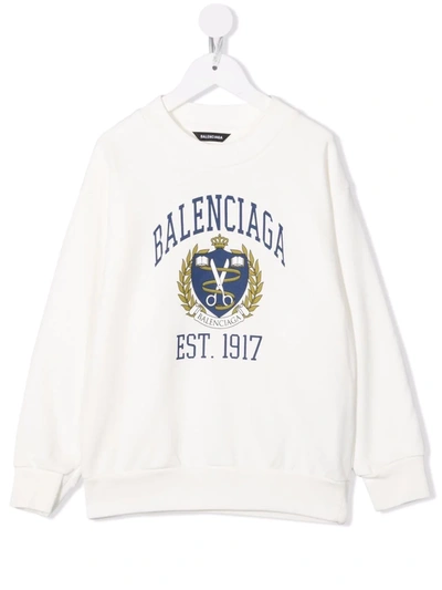 Balenciaga Crest-print Cotton Sweatshirt In Off White