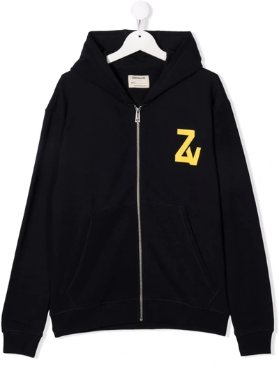 Zadig & Voltaire Kids' Monogram-print Hooded Jacket In 蓝色