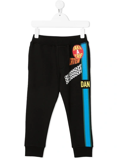 Dsquared2 Kids' Dan-print Track Trousers In 黑色