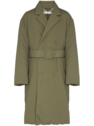 Off-white Padded Double-breasted Coat In Green