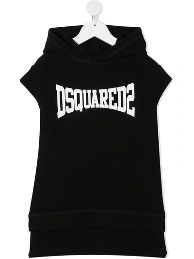 Dsquared2 Kids' Branded Hooded Dress In Black And White
