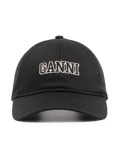 Ganni Logo-embroidered Baseball Cap In 黑色