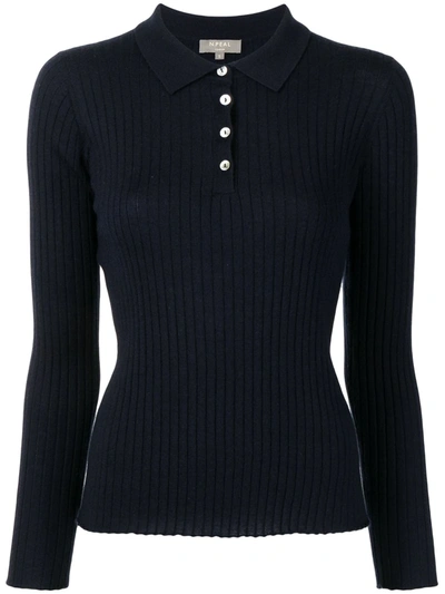 N•peal Ribbed-knit Collared Sweater In 蓝色