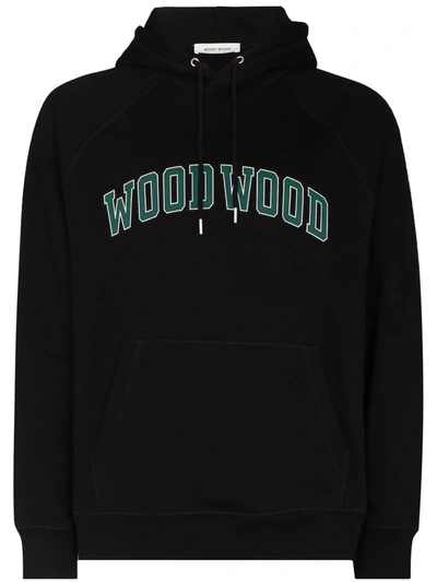 Wood Wood Fred Ivy Printed Cotton Hoodie In Black