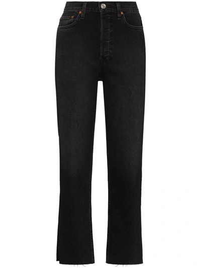 Re/done 70s Cropped High-rise Straight-leg Jeans In Black