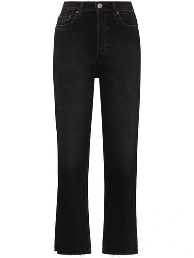 Re/done 70s Cropped High-rise Straight-leg Jeans In Black  