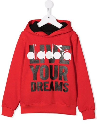 Diadora Junior Logo-print Cotton Hoodie In 红色