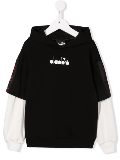 Diadora Junior Layered Slogan Hoodie In 黑色