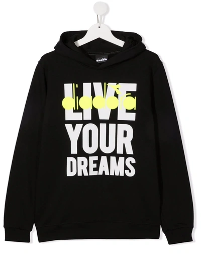 Diadora Junior Kids' Logo 'live Your Dreams' Hoodie In 黑色