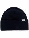 WOOLRICH LOGO-PATCH KNITTED BEANIE