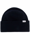 Woolrich Logo-patch Knitted Beanie In 蓝色