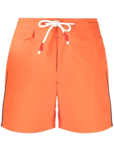 Orlebar Brown Men's Standard Piping Swim Shorts In Orange Flash
