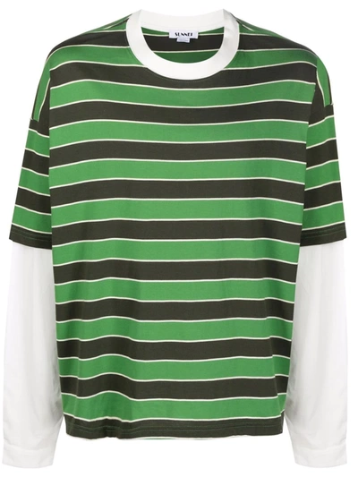 Sunnei Stripe-print Cotton T-shirt In 绿色