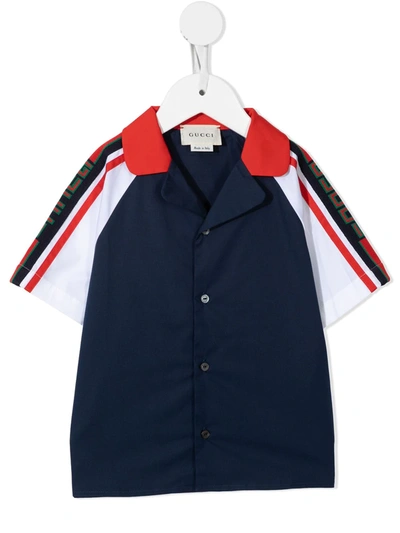 Gucci Babies' Logo-print Short-sleeved Shirt In 蓝色