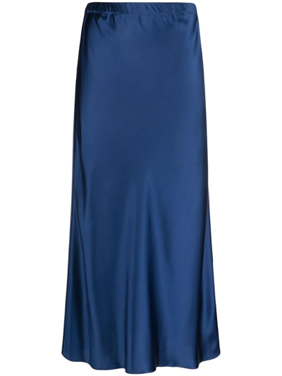 There Was One Contrast-trim Midi Flared Skirt In 蓝色