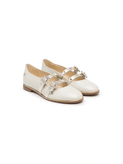 Andanines Crystal Buckle Ballerina Shoes In 白色