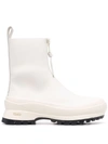 Jil Sander Front-zip Leather Ankle Boots In 白色