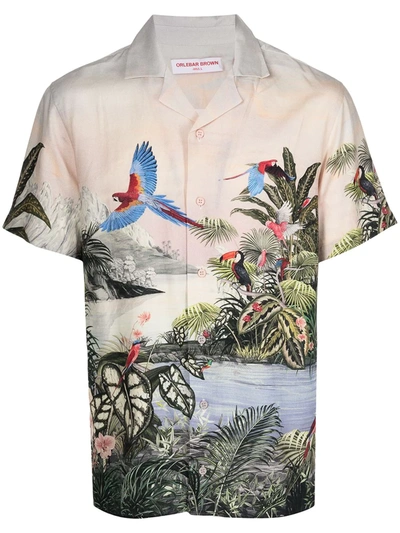 Orlebar Brown Travis Cuban-collar Parrot-print Shirt In Green