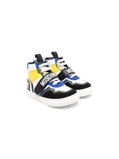 Moschino Babies' Logo-plaque Leather Trainers In Black