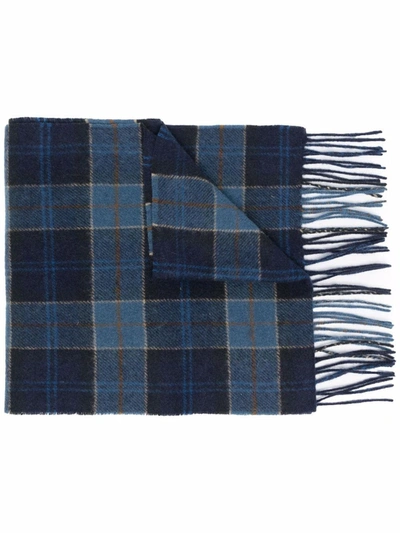 Barbour Tartan-print Knitted Scarf In 蓝色