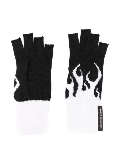Vision Of Super Kids' Flame-intarsia Knitted Gloves In Black