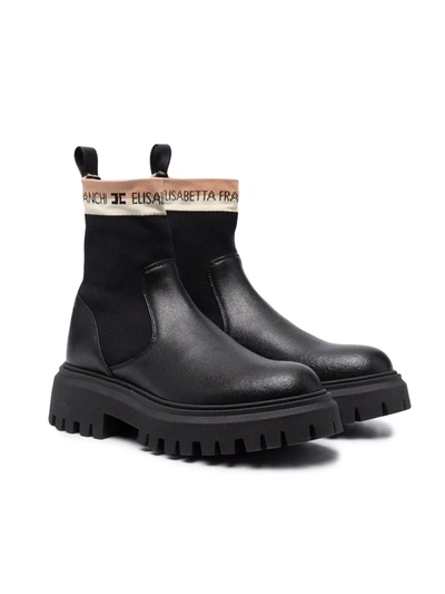 Elisabetta Franchi La Mia Bambina Teen Logo-print Ankle Boots In 黑色