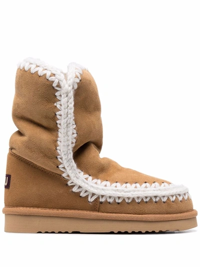 Mou Whipstitch-trim Shearling-lined Boots In 褐色