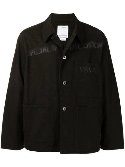 Visvim Logo-print Crinkle-effect Shirt Jacket In 褐色
