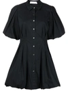 Jonathan Simkhai Cleo Pleated Gathered Cotton-blend Mini Shirt Dress In 黑色