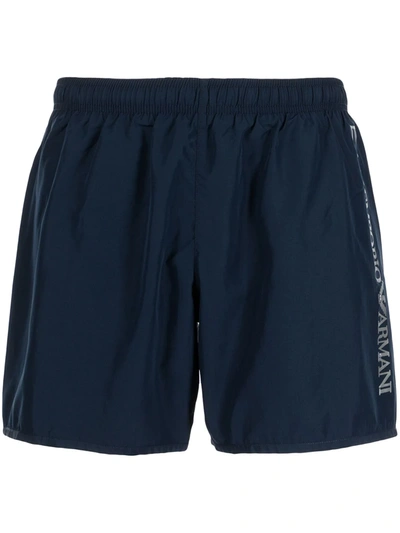 Ea7 Metallic Logo-print Swim Shorts In 蓝色