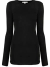 Nili Lotan Fitted Long Sleeve T-shirt In Jet Black
