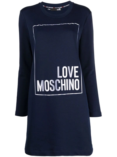 Love Moschino Logo T-shirt Mini Dress In 蓝色