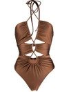 Noire Swimwear Gathered Cut-out Swimsuit In 褐色