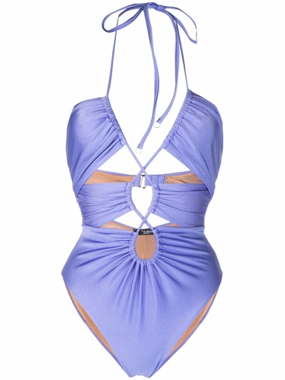 Noire Swimwear Gathered Cut-out Swimsuit In 紫色
