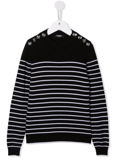 Balmain Stripe Long-sleeve Jumper In 黑色