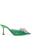 Mach&mach Carrie Crystal Flower Pointed Toe Mule In 绿色