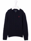 Polo Ralph Lauren Logo-embroidered Cable Knit Sweater In 蓝色