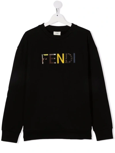 Fendi Teen Logo-embroidered Cotton Sweatshirt In 黑色