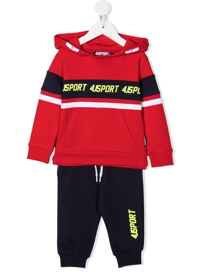 Cesare Paciotti 4us Babies' Striped Hooded Tracksuit Set In 红色
