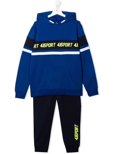 Cesare Paciotti 4us Teen Two-tone Hooded Tracksuit Set In V1 Bluette