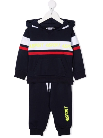 Cesare Paciotti 4us Babies' Striped Hooded Tracksuit Set In 蓝色
