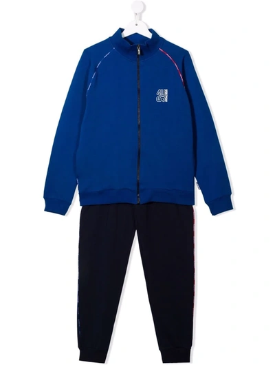 Cesare Paciotti 4us Teen Two-tone Cotton Tracksuit Set In 蓝色