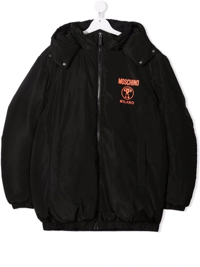 Moschino Kids' Logo-patch Zip-up Padded Jacket In 黑色