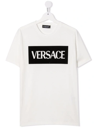 Versace Kids' Logo-print Cotton T-shirt In 白色