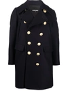 Dsquared2 Gold-embossed Double-breasted Coat In Dark Blue