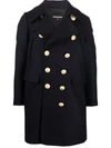Dsquared2 Black Coat With Double-breasted Fastening And Branded Buttons In Wool Man