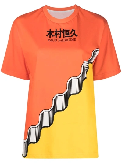 Paco Rabanne Womens Orange Jaune X Kimura Tsunehisa Graphic-print Cotton-jersey T-shirt M In Yellow & Orange