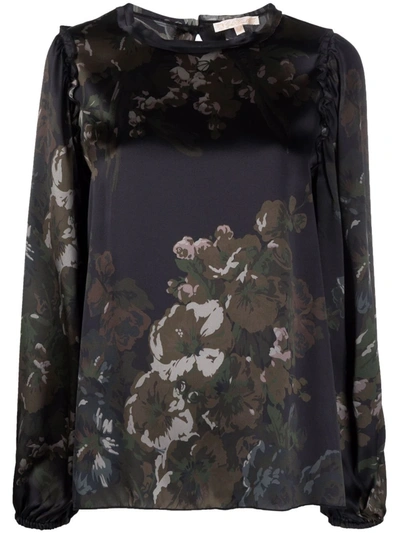 Gold Hawk Floral-print Silk Blouse In Black Floral Print