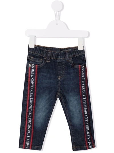 Trussardi Junior Babies' Logo-tape Straight-leg Jeans In 蓝色